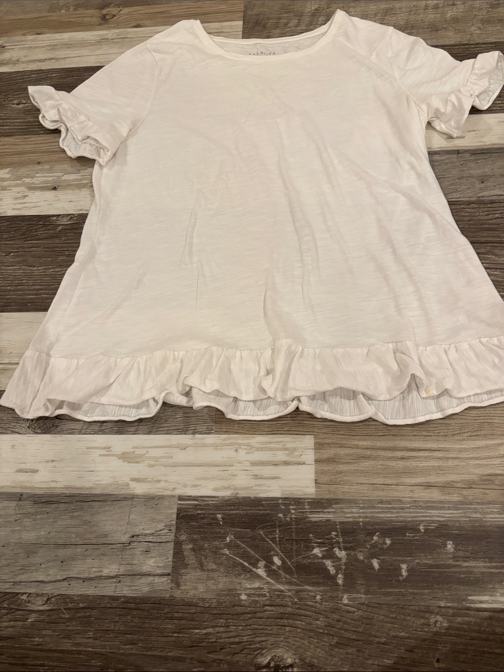 Talbots White Short-Sleeve Ruffle Hem Tee - Picture 4 of 5
